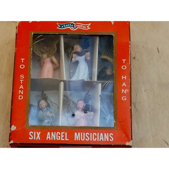 Santa Creation Six Angel Musicians 2 Inches Plastic Ornaments Figures Hong Kong - Picture 1 of 13